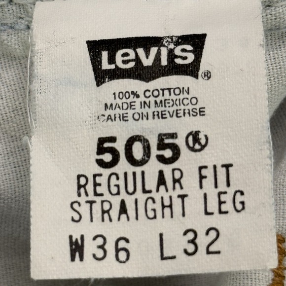 Levi's 505 Regular Fit Straight Leg Jeans 36x32 Light Wash Denim Made in Mexico - Picture 7 of 11